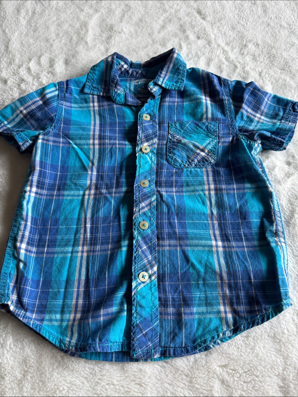 Arizona Jean Company Teal & Navy Plaid Short-Sleeve Button-Down Shirt